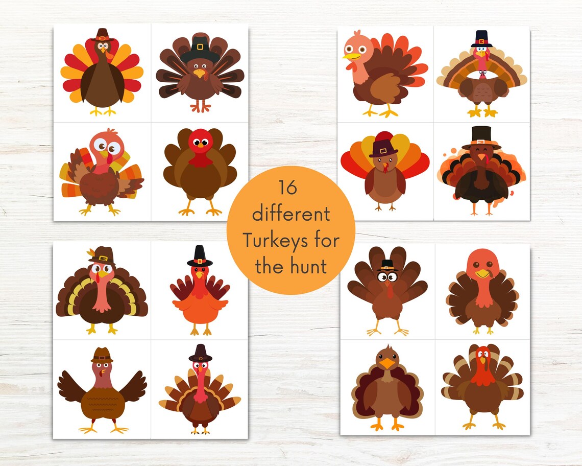 Turkey Scavenger Hunt Game for Kids, Thanksgiving Treasure Hunt, Turkey ...