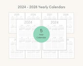 2024-2028 Year Calendar Printable, Two Page Yearly Planner, Year At a Glance, Modern Calendar, 12 Month Overview, Important Dates Download