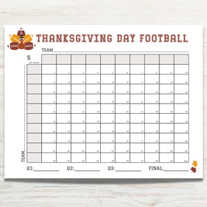 Football Squares Game, Thanksgiving Day Game Football Squares, Thanksgiving Football Game, Printable Football Squares, Football Square Grid