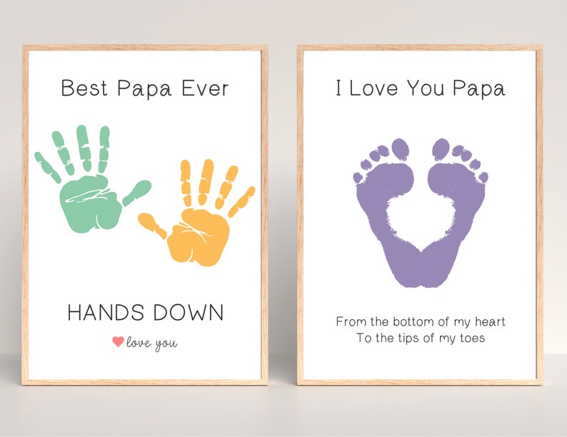 Father's Day Gift for Papa, Handprint Art Printable, Gift from Grandkids, Set of Two, Grandfather Sign, Grandpa DIY Craft, Instant Download image 1