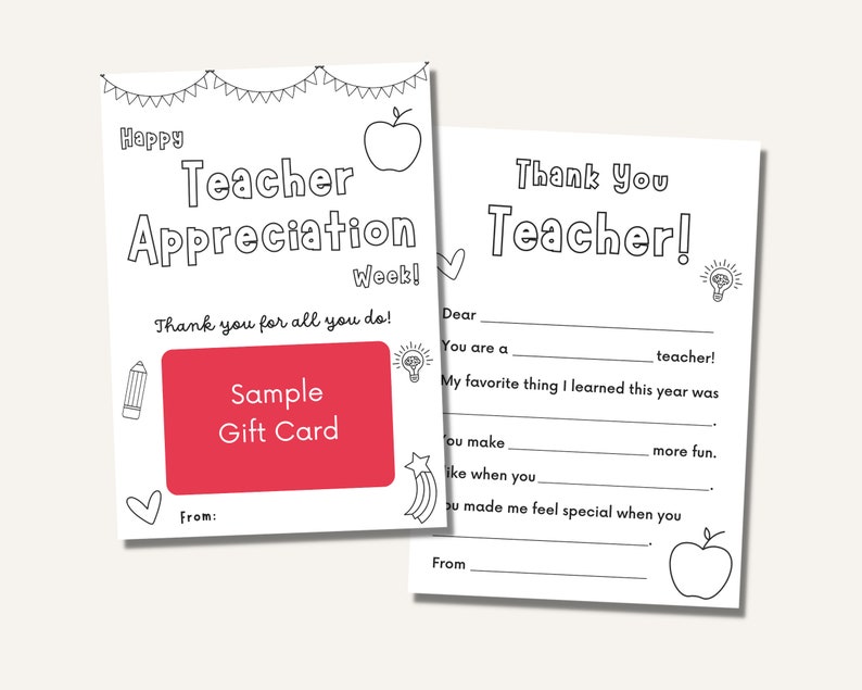 Teacher Gift Card Holder, Teacher Appreciation Printable, All About My Teacher, Teacher Questionnaire, Coloring, End of Year Teacher Gift image 1