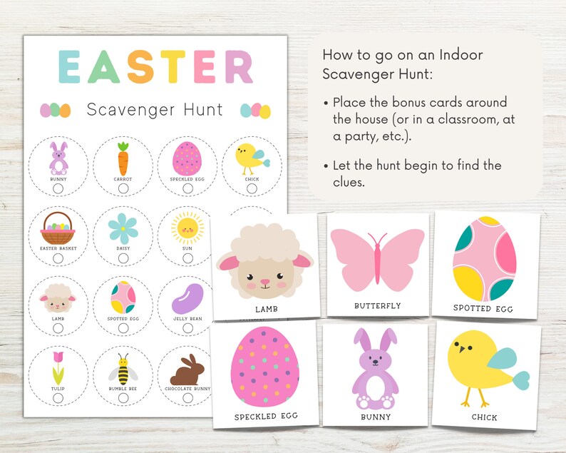 Easter Scavenger Hunt for Kids Printable, Indoor Treasure Hunt with Picture Cards to Hide, Easter Game for Kids, Easter Party Game Classroom image 4