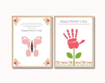 Imprimible del Día de la Madre, Arte de huellas de manos, Artesanía de huellas, Regalo de recuerdo del Día de las Madres, Tarjeta del Día de la Madre, Artesanía imprimible del Día de las Madres para niños