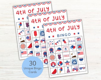 4th of July Bingo, 4th of July Printable, Patriotic Bingo Cards, Fourth of July Games, Independence Day, Kids Games, Summer Activity