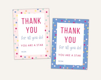 Printable Teacher Appreciation Gift Tag, Cards, Printable, Teacher Thank You, Staff Appreciation, Bus Driver, Employee Thank You, Last Day