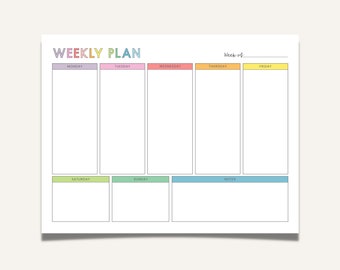 Wekelijkse planner afdrukbaar, wekelijkse schemasjabloon, wekelijkse planner takenlijst, Homeschool weekschema, Kids Teens Week schoolschema