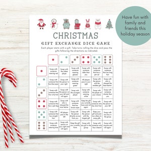 Christmas Gift Exchange Dice Game Printable, Roll the Dice Holiday Gift Exchange, White Elephant, Pass the Gift Game, Christmas Party Games image 2