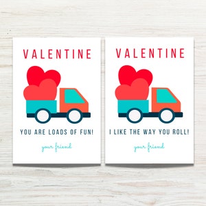 Cartes de construction de la Saint-Valentin imprimables, étiquettes de camion à benne basculante pour la Saint-Valentin pour enfants, étiquettes pour friandises de la Saint-Valentin de chargement de camion, préscolaire salle de classe école