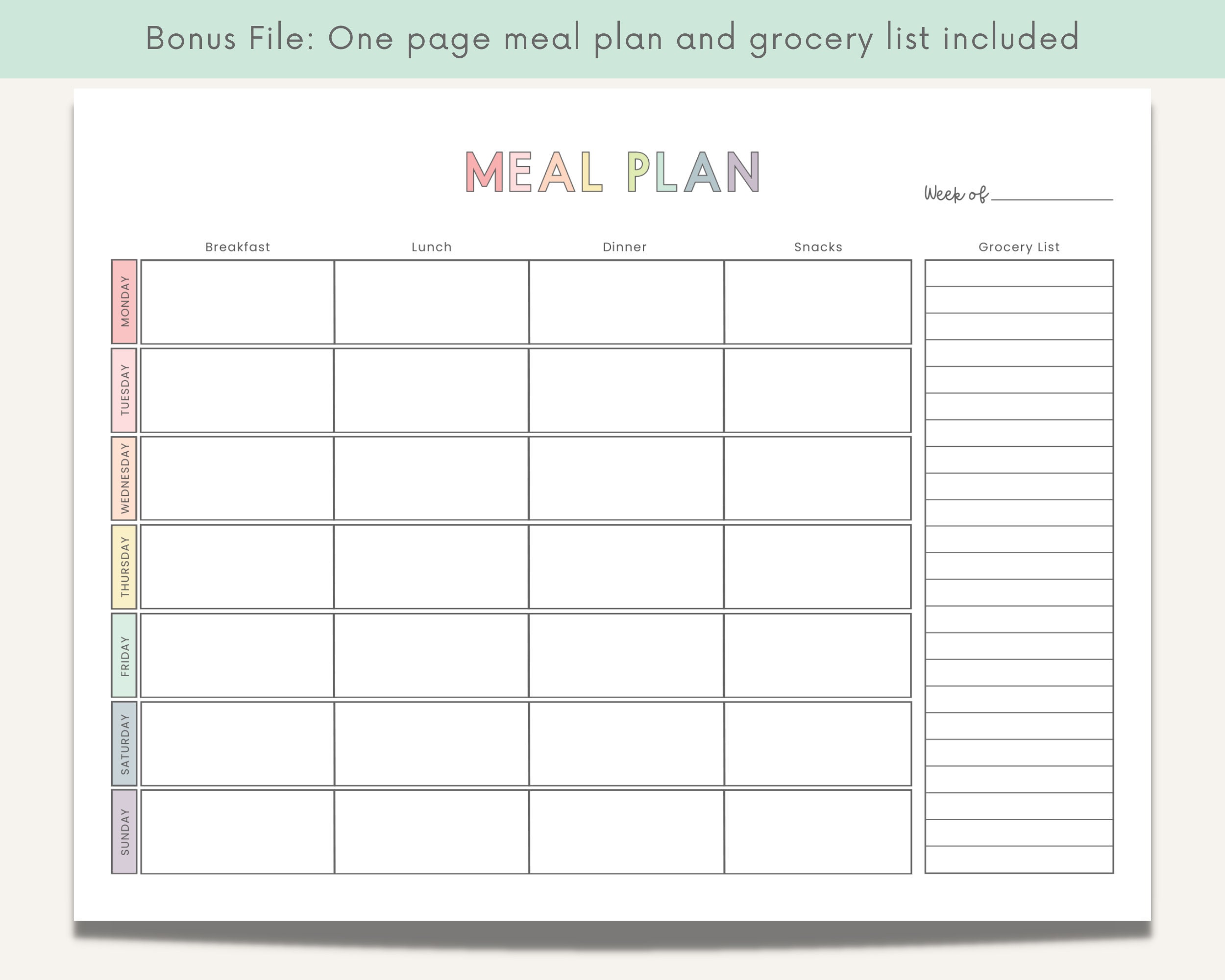 Meal Planner Printable, Weekly Menu Planner, Grocery List Printable ...