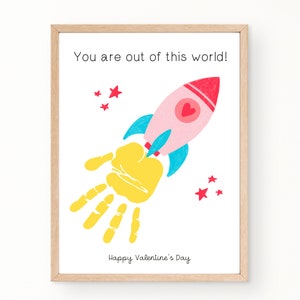 Valentines Handprint Craft, Out of This World Valentine, Valentine Art for Kids, Toddler Valentine Craft, Valentine Preschool Class Activity