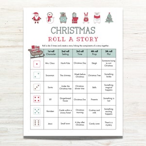 Weihnachtsgeschichten-Starter, Roll a Story Würfelspiel, Weihnachtsspiele für Familien, Jugendliche, Kinder, Klassenzimmer, Weihnachtsfeier-Spiele zum Ausdrucken