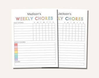 Chore Chart for Kids, Editable Daily and Weekly Kids Chore Chart, Teens Reward Responsibility Checklist, Kids Routine Weekly Schedule