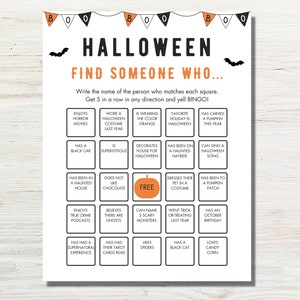 Halloween Find Someone Who Bingo, Mix and Mingle Icebreaker, Find the Guest Game, Human Bingo, Halloween Group Game, Get to Know You Bingo