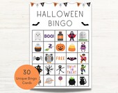 Halloween Bingo Cards Printable, 30 Halloween Bingo Cards, Halloween Classroom Activity, Kids Halloween Party Game, Classroom Halloween Game