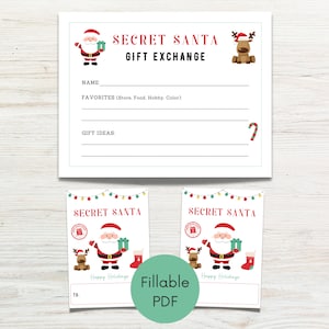 Secret Santa Gift Exchange-kaarten, kerstcadeaulijst afdrukbaar voor collega's, Office Gift Exchange-enquêteformulier bewerkbaar, werk Secret Santa