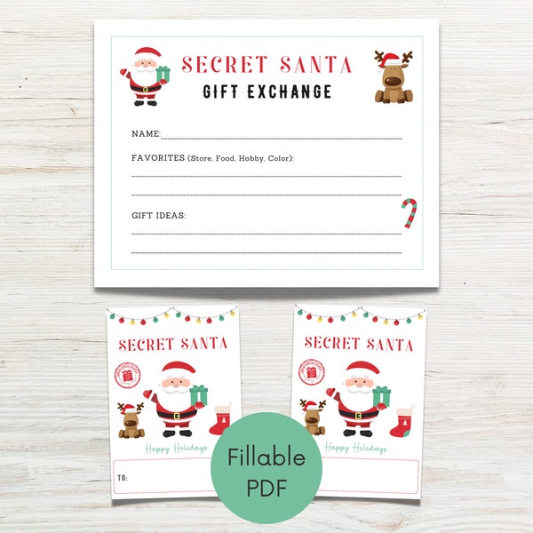 Secret Santa Gift Exchange Cards, Christmas Gift List Printable for Coworkers, Office Gift Exchange Survey Form Editable, Work Secret Santa