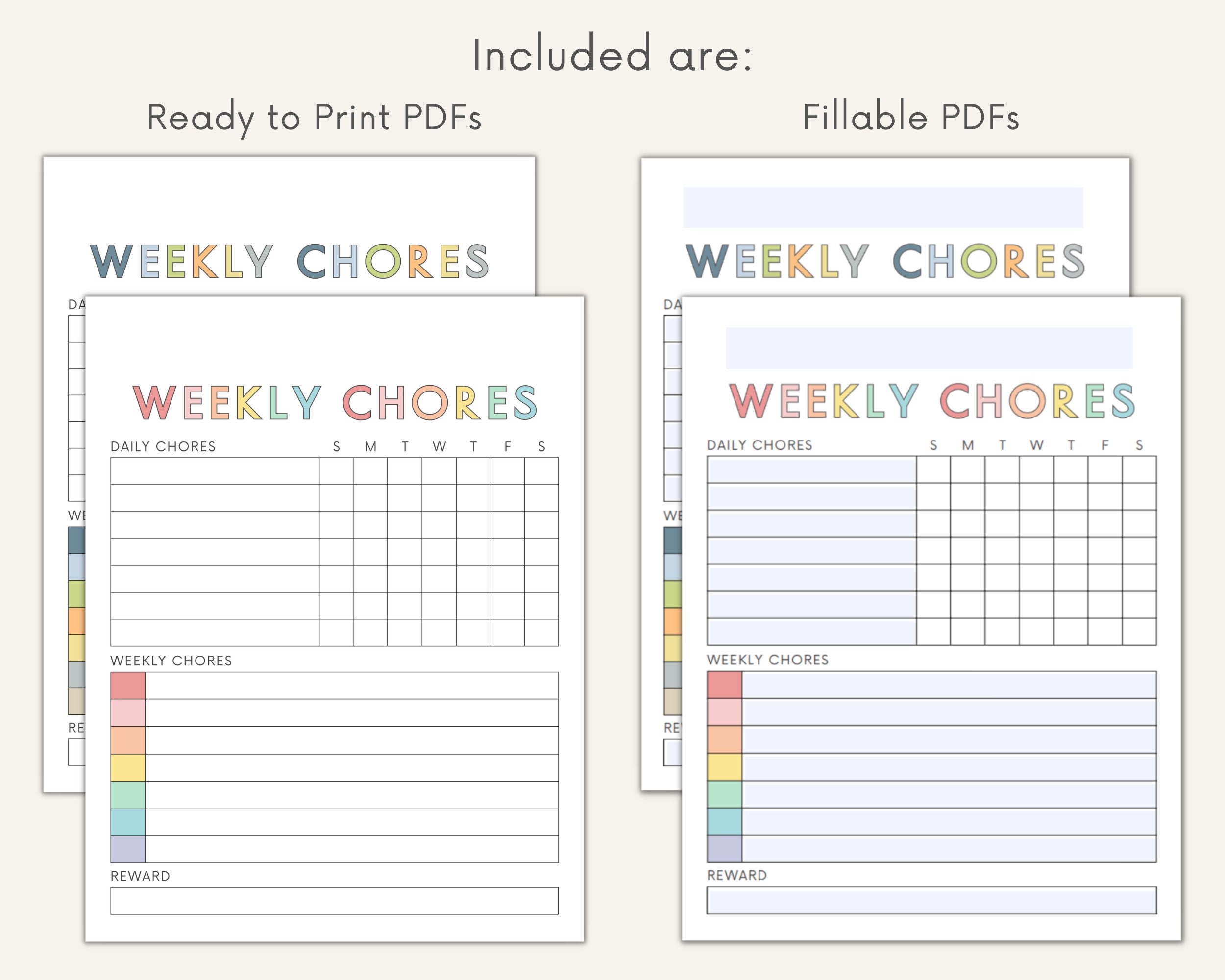 Chore Chart for Kids, Editable Daily and Weekly Kids Chore Chart, Teens ...