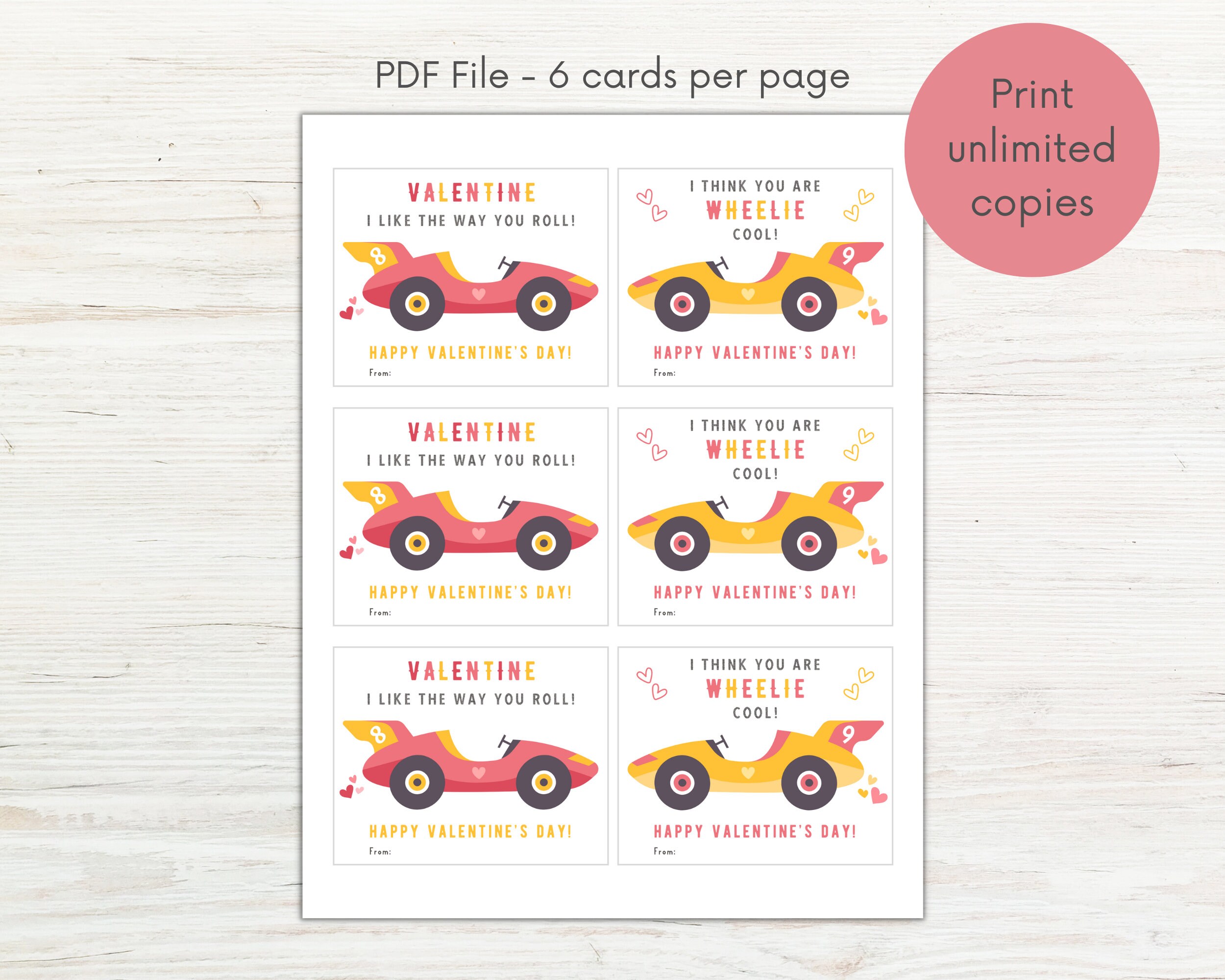 Race Car Valentine Card Printable, Classroom Valentine's Day Cards for ...
