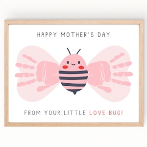Manualidad imprimible con huella de mano para el Día de la Madre, arte con huella de mano de bichitos, manualidad para el Día de la Madre para niños pequeños, tarjeta para mamá, preescolar, regalo de recuerdo para mamá