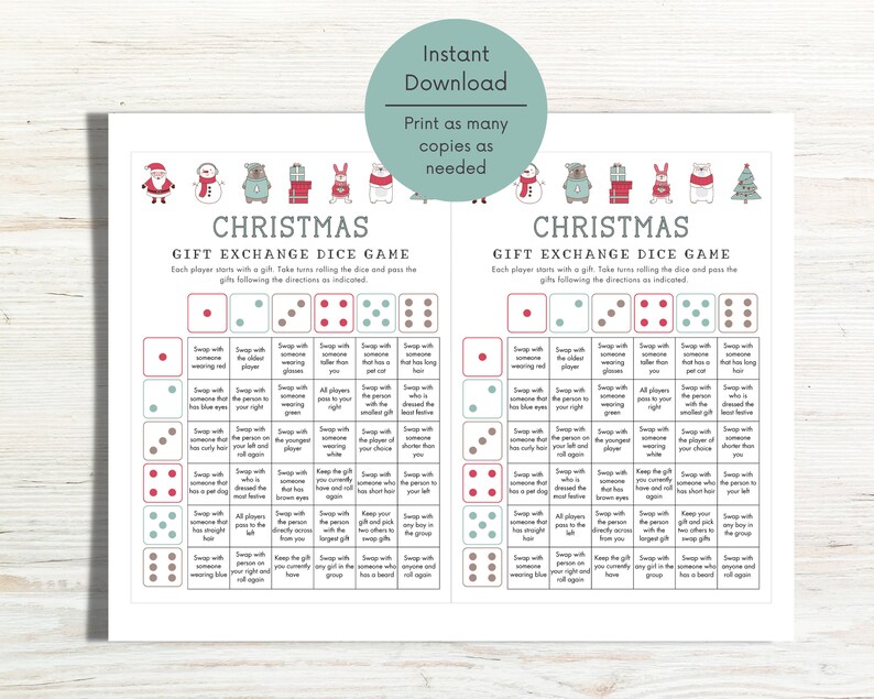 Christmas Gift Exchange Dice Game Printable, Roll the Dice Holiday Gift Exchange, White Elephant, Pass the Gift Game, Christmas Party Games image 4