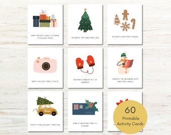 Christmas Advent Calendar Activity Cards Printable, Christmas Holiday Countdown, Kids Advent Cards, Xmas Daily Note Cards, Advent Activities