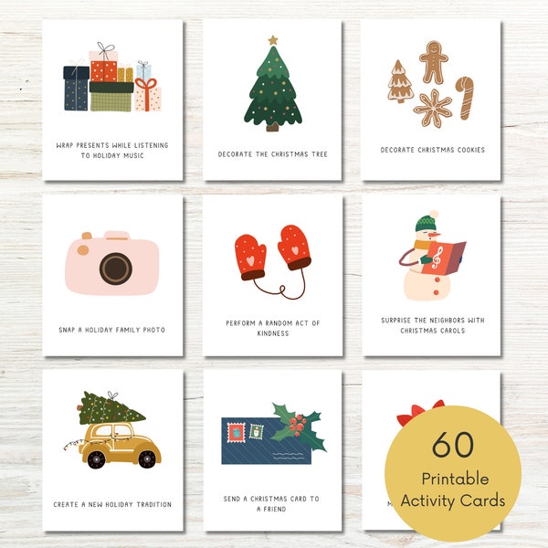 Christmas Advent Calendar Activity Cards Printable, Christmas Holiday Countdown, Kids Advent Cards, Xmas Daily Note Cards, Advent Activities
