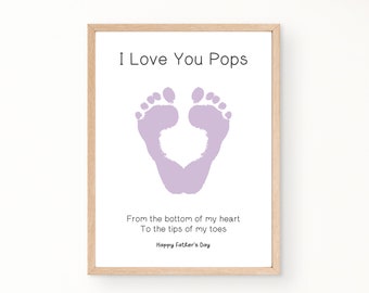 Father's Day Handprint Art Printable, I Love You Pops, Footprint Gift for Dad from Kids, Gift for Pops Grandpa, Toddler Footprint, Baby Art