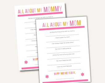All About My Mom Printable, Mommy, Mothers Day Questionnaire, Questions for Kids, Easy Gift for Mom, Fun Facts About, Last Minute, Keepsake