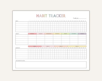Habit Tracker Printable, Monthly Weekly Daily Habit Tracker, Goal Tracker Landscape, Routine Tracker Portrait, Day Habit Challenge