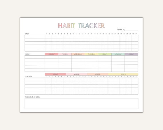 Habit Tracker Printable, Monthly Weekly Daily Habit Tracker, Goal Tracker Landscape, Routine Tracker Portrait, Day Habit Challenge