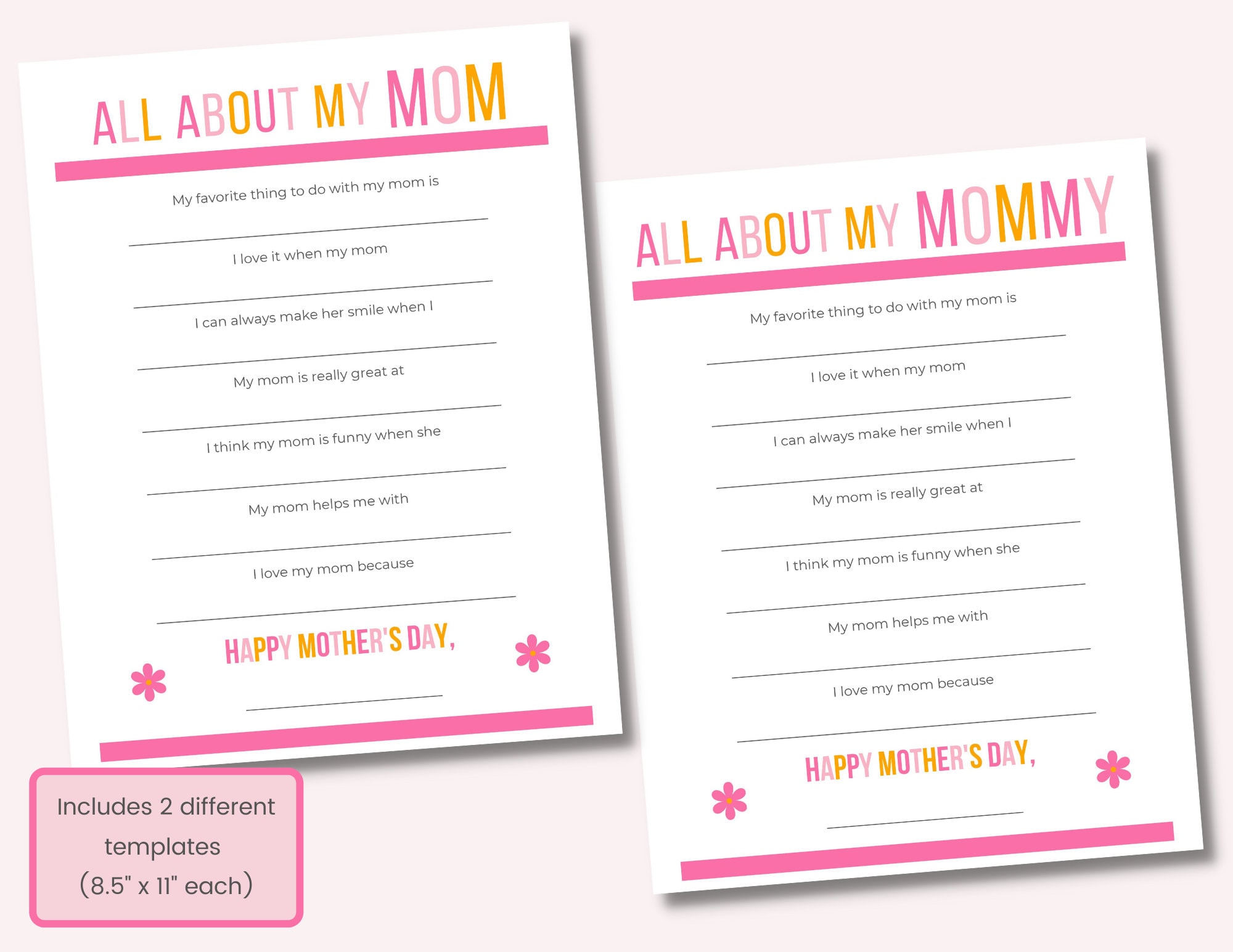 All About My Mom Printable Mommy Mothers Day Questionnaire - Etsy