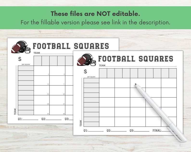 Football Squares Printable, Football Square Fundraiser, 25 Square