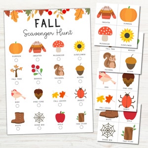 Búsqueda del tesoro de otoño imprimible, Búsqueda del tesoro de otoño para niños, para niños pequeños, educación en el hogar, juegos de otoño en interiores, exteriores, actividad en el aula de otoño