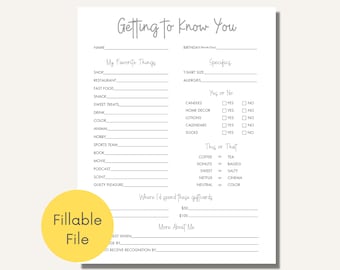 Getting To Know You Editable Printable, All About Me Survey, Employee Favorite Things, Coworker Questions, Appreciation, Gift Exchange Team