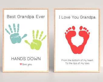 Father's Day Gift for Grandpa, Handprint Art Printable, Gift from Grandkids, Set of Two, Grandfather Sign, Papa DIY Craft, Instant Download