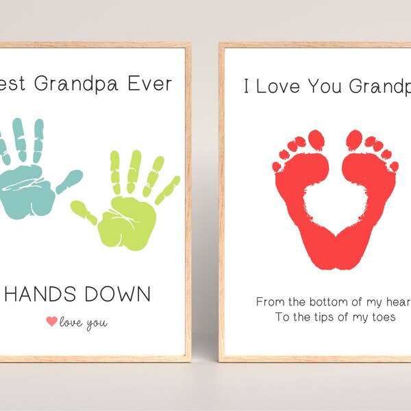 Vatertagsgeschenk für Opa, Handabdruck Art Printable, Geschenk von Enkelkindern, Set von zwei, Großvater Zeichen, Papa DIY Craft, Instant Download