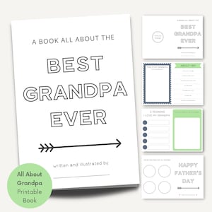 Livre imprimable Tout sur mon grand-père, questionnaire pour la fête des pères, carte à colorier pour grand-père, entretien avec papa, à remplir en blanc, fête des pères facile