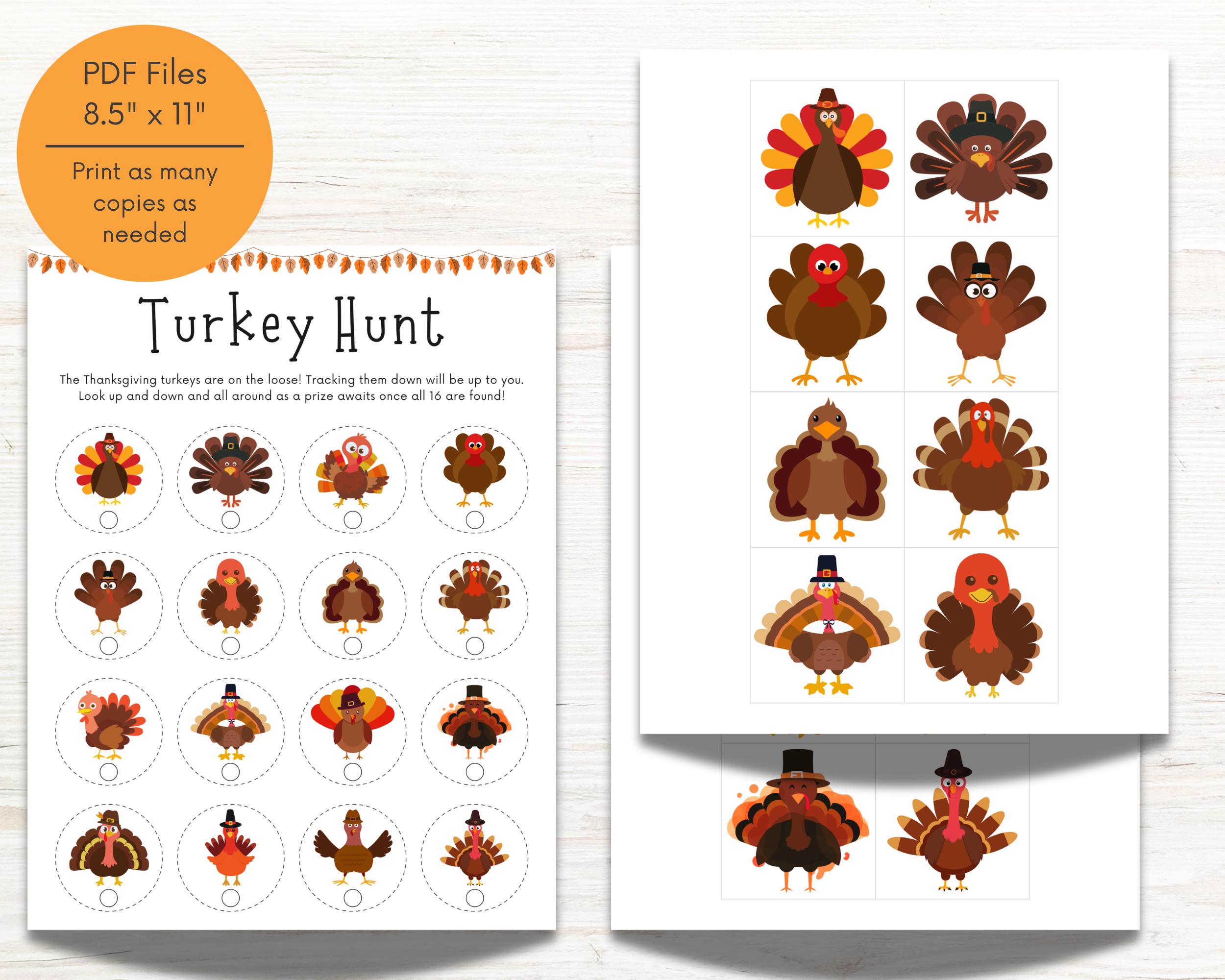 Turkey Scavenger Hunt Game for Kids, Thanksgiving Treasure Hunt, Turkey ...
