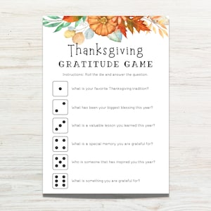 Thanksgiving Gratitude Game, Thanksgiving Party Game, Friendsgiving Dice Game, Kids Thanksgiving Activity, Thanksgiving Conversation Starter