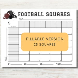 Cuadrados de fútbol editables e imprimibles, recaudación de fondos con cuadrados de fútbol, tablero de fútbol de 25 cuadrados, plantilla de cuadrados de fútbol, plantilla de billar de fútbol