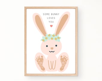 Easter Bunny Footprint Craft Printable, Some Bunny Loves You Footprint, Easter Handprint Art, Toddler Easter Craft, Easter Craft for Baby