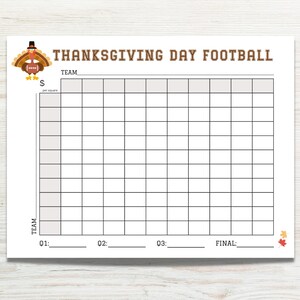 Thanksgiving Football Printable, Football Squares Game, Thanksgiving Football Sheet, Printable Football Squares, Football Square Template