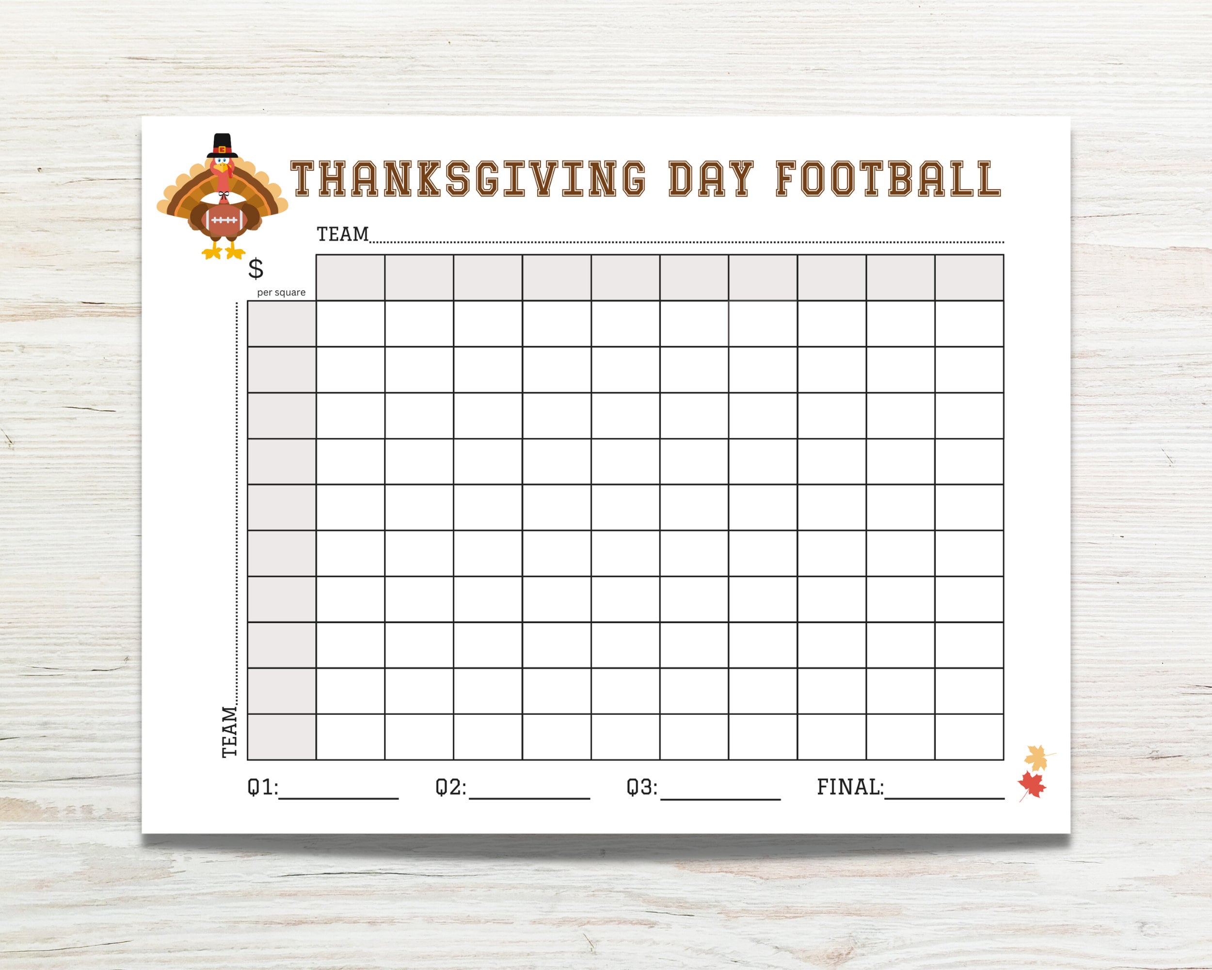thanksgiving football printable, football squares game
