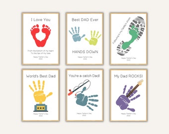 Father's Day Handprint Art Printable Bundle, Handprint Gift for Dad from Kids, Crafts for Preschoolers Toddlers, Happy Father's Day Craft