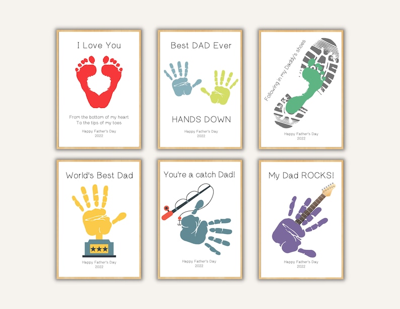 Father's Day Handprint Art Printable Bundle, Handprint Gift for Dad from Kids, Crafts for Preschoolers Toddlers, Happy Father's Day Craft image 1