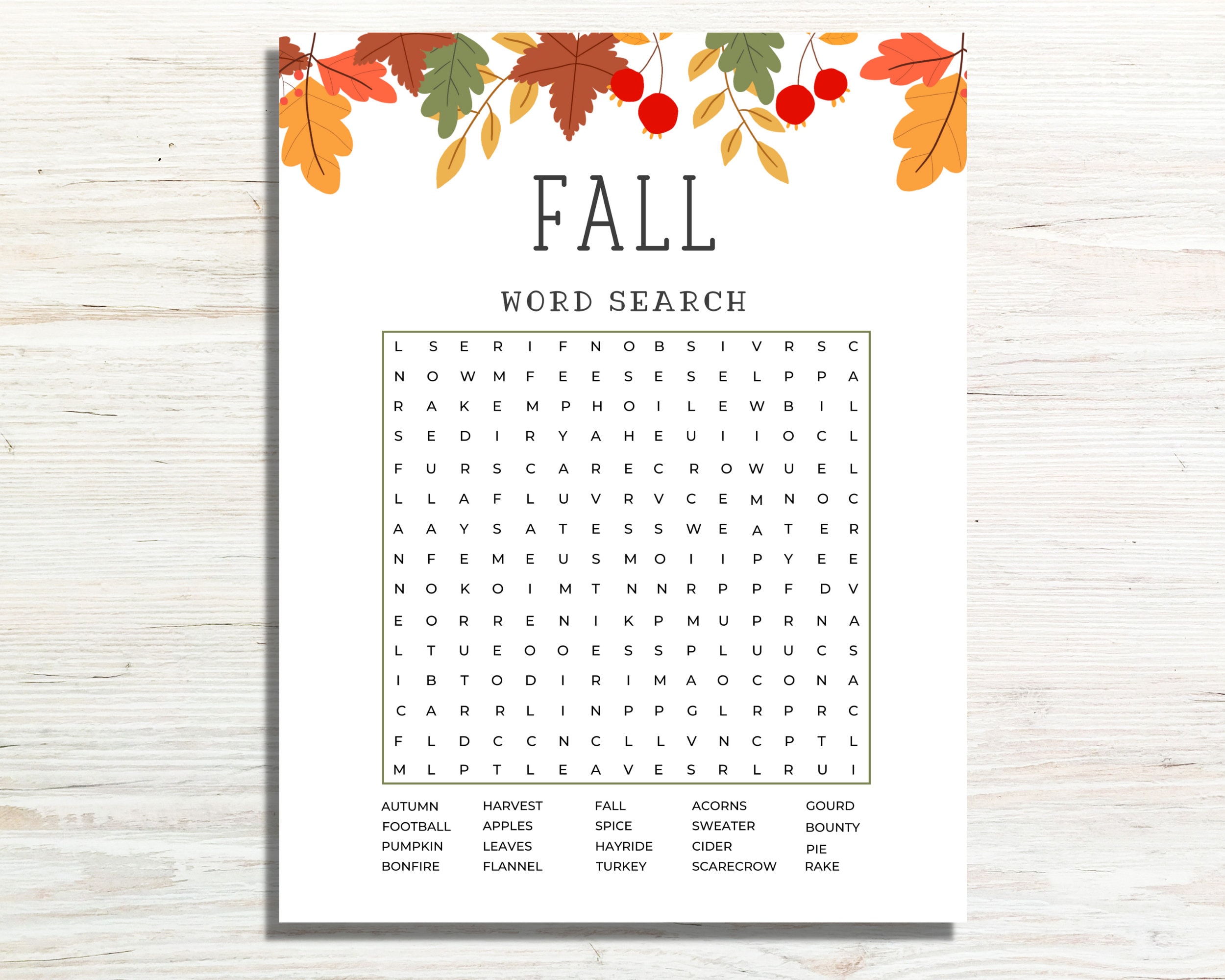 Fall Word Search Printable Autumn Word Search Printable Fall Etsy
