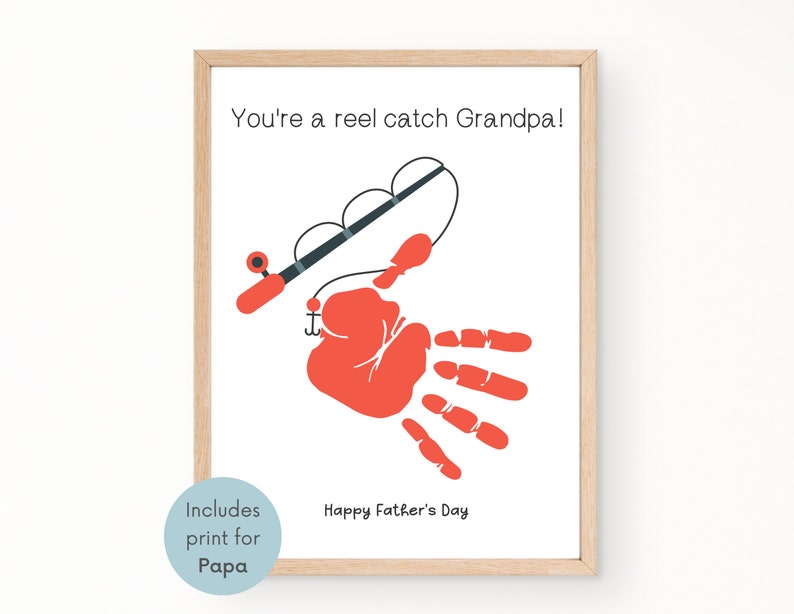 Father's Day Gift for Grandpa, You're a Reel Catch, Boating Fathers Day Gift, Handprint Art Printable for Grandpa, Gift from Grandkids image 1
