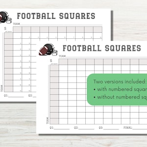 Football Squares Printable, Football Square Fundraiser, 100 Square ...