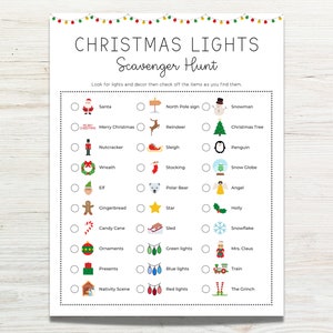 Chasse au trésor aux lumières de Noël imprimable, chasse au trésor en plein air, jeu de lumières de Noël, activité de Noël pour la famille des enfants, activité hivernale