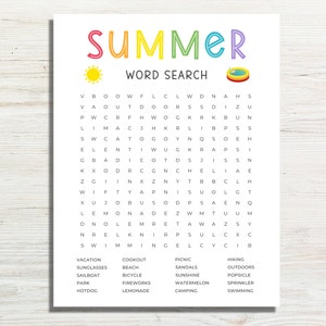 Summer Word Search, Printable Summertime Games, Fun Summer Activity for Kids and Adults, Summer Word Puzzle Game, Classroom End of Year